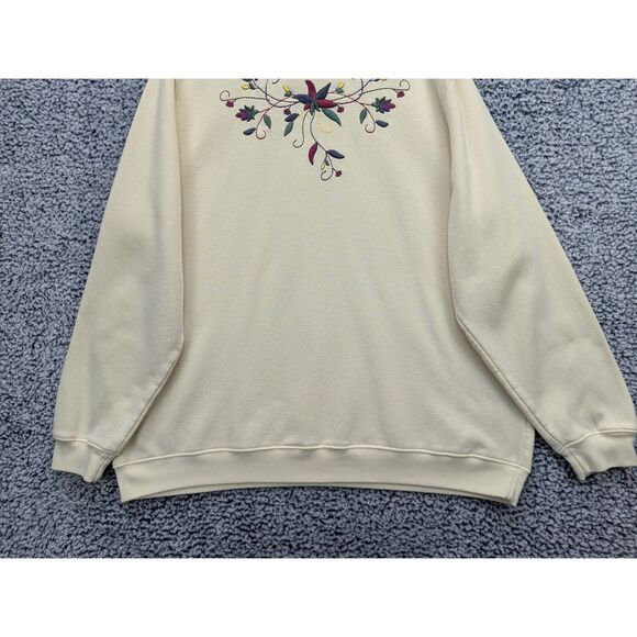 VTG Blair Embroidered Grandma Sweatshirt Size XL Pullover Cottage Floral Cream - Picture 4 of 12